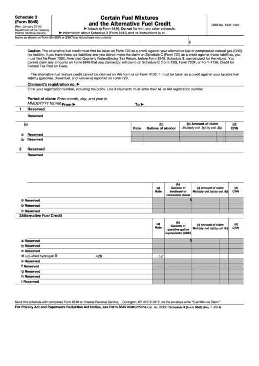 Fillable Schedule 3 (Form 8849) - Certain Fuel Mixtures And The Alternative Fuel Credit Printable pdf