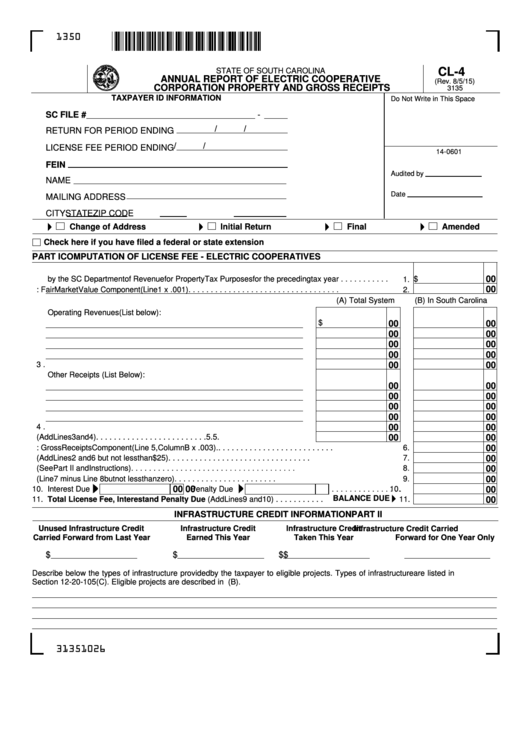 Form Cl-4 - Annual Report Of Electric Cooperative Corporation Property And Gross Receipts Printable pdf