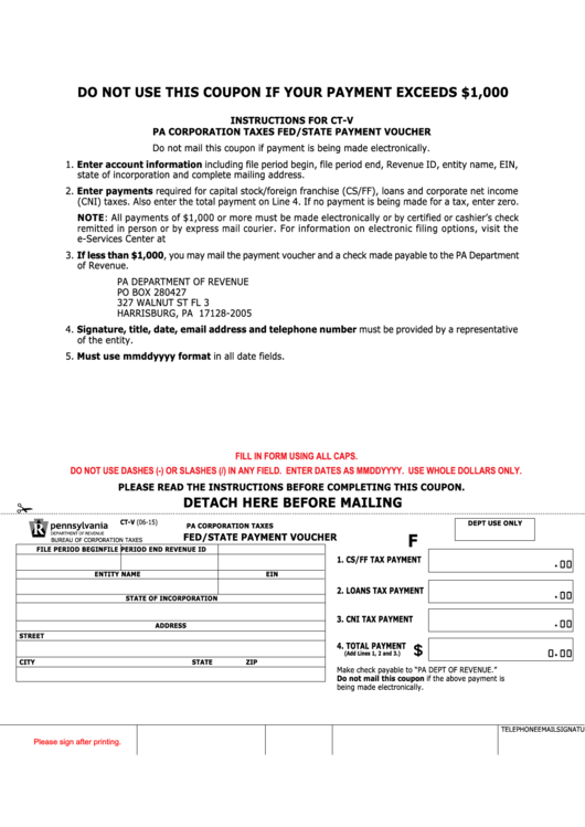 Fillable Form Ct-V - Fed/state Payment Voucher Printable pdf