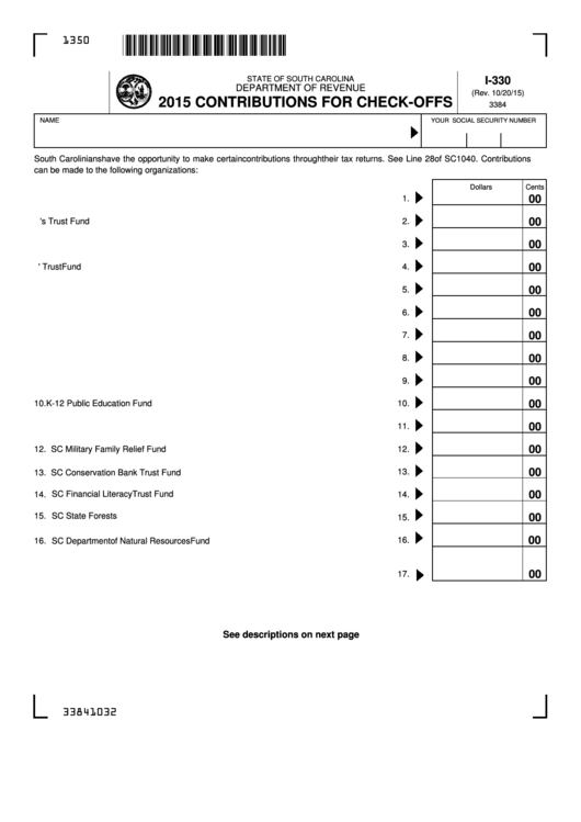 Form I-330 - Contributions For Check-Offs - 2015 Printable pdf