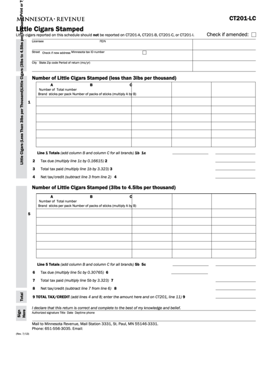 Fillable Form Ct201-Lc - Little Cigars Stamped Printable pdf