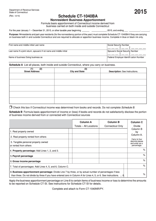 Form Ct-1040ba - Schedule Ct-1040ba - Nonresident Business Apportionment - 2015 Printable pdf
