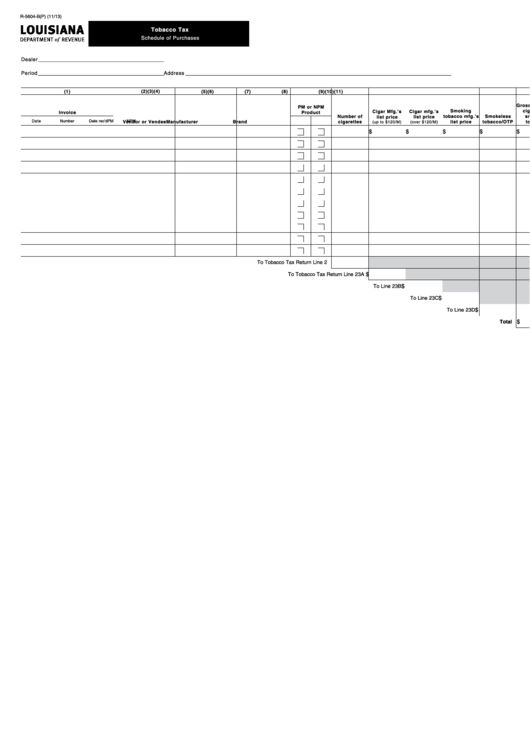Fillable Form R-5604-B(P - Schedule Of Purchases Tobacco Tax Printable pdf
