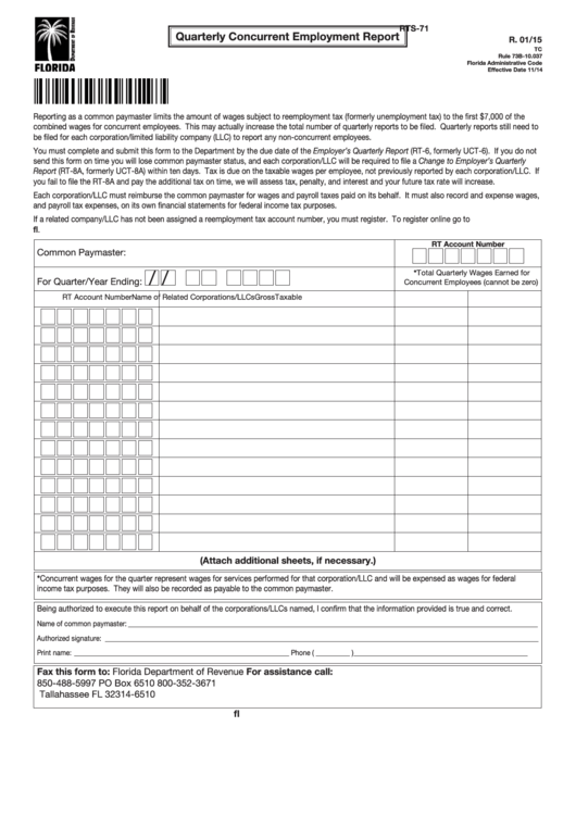 Form Rts71 Quarterly Concurrent Employment Report printable pdf download