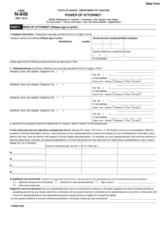 Form N-848 - Power Of Attorney