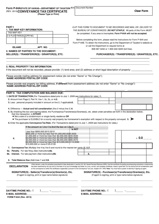 Fillable Form P-64a S - Conveyance Tax Certificate Printable pdf