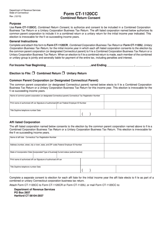 Form Ct-1120cc - Combined Return Consent Printable pdf