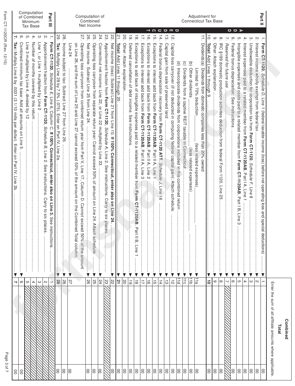 Form Ct-1120cr - Combined Corporation Business Tax Return - 2015