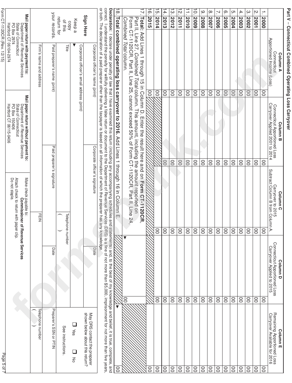 Form Ct-1120cr - Combined Corporation Business Tax Return - 2015