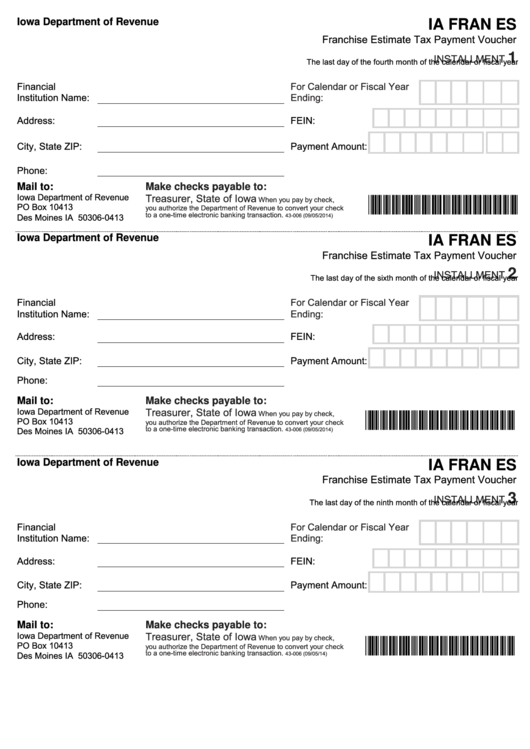 Fillable Form Ia Fran Es - Franchise Estimate Tax Payment Voucher Printable pdf