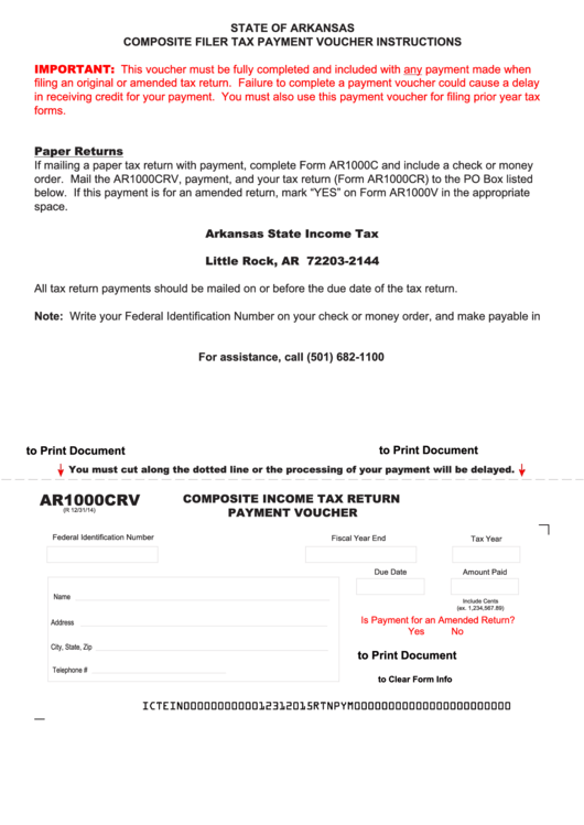 Fillable Form Ar1000crv Composite Tax Return Payment Voucher