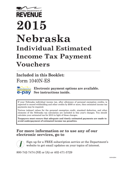 Fillable Nebraska Individual Estimated Income Tax Payment Vouchers - 2015 Printable pdf