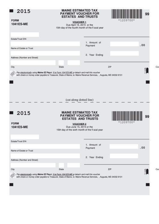 Fillable Form 1041es-Me - Maine Estimated Tax Payment Voucher For Estates And Trusts - 2015 Printable pdf