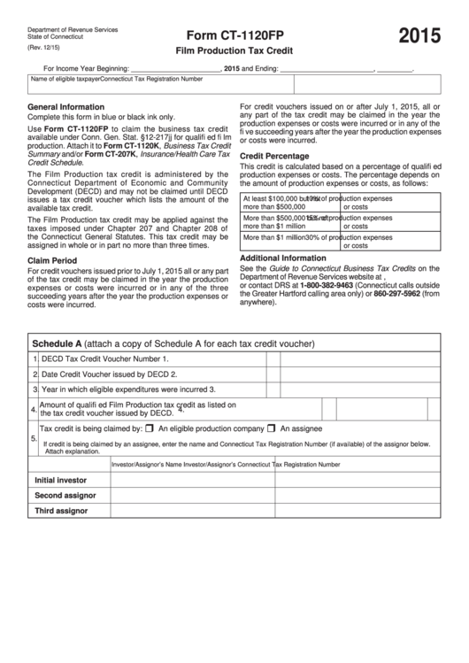 Form Ct-1120fp - Film Production Tax Credit - 2015 Printable pdf