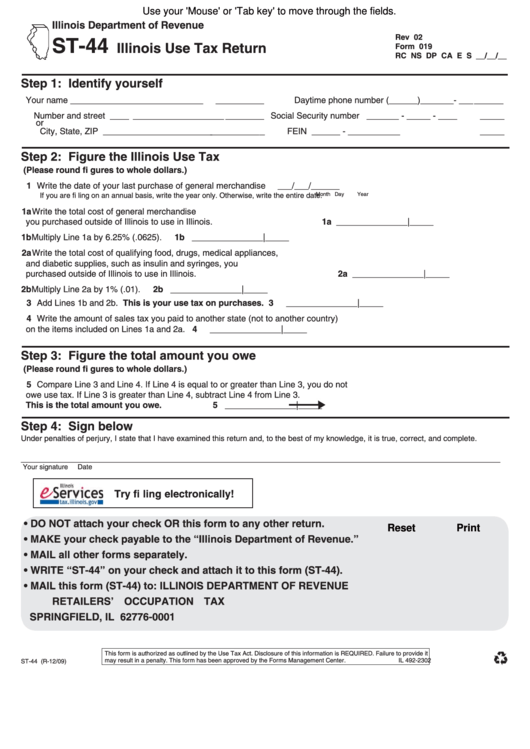 Fillable Form St-44 - Illinois Use Tax Return Printable pdf