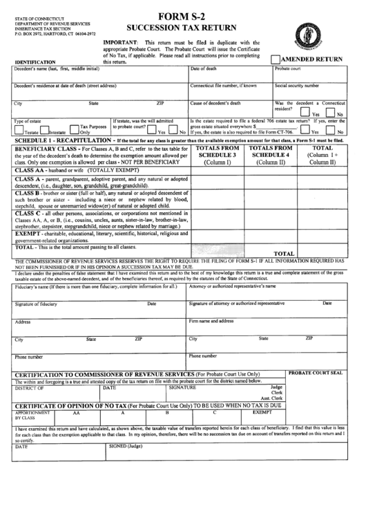 Form S-2 - Succession Tax Return Printable pdf