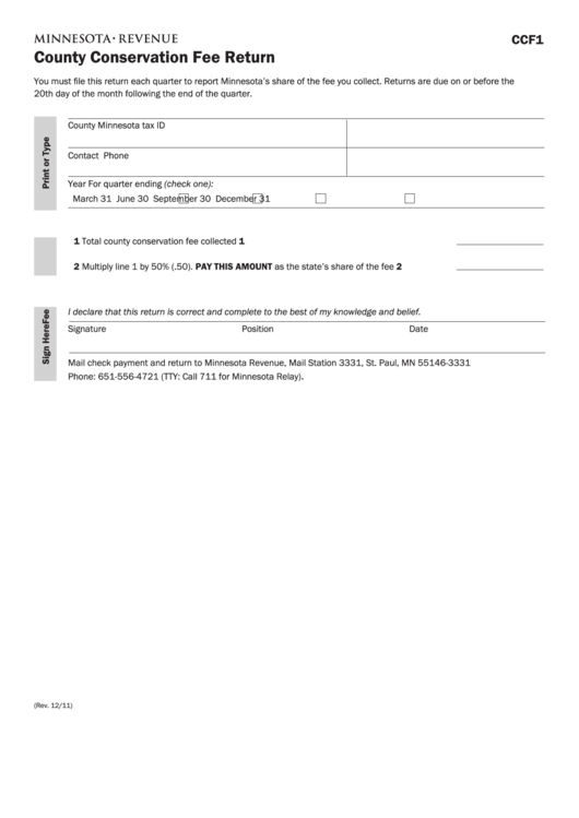 Fillable Form Ccf1 - County Conservation Fee Return Printable pdf