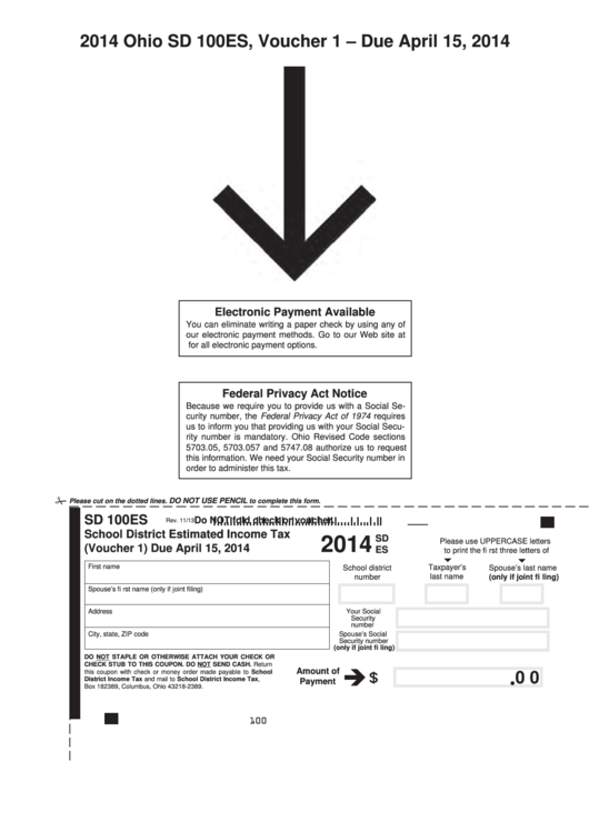 Fillable Form Sd 100es - Idaho School District Estimated Income Tax - 2014 Printable pdf