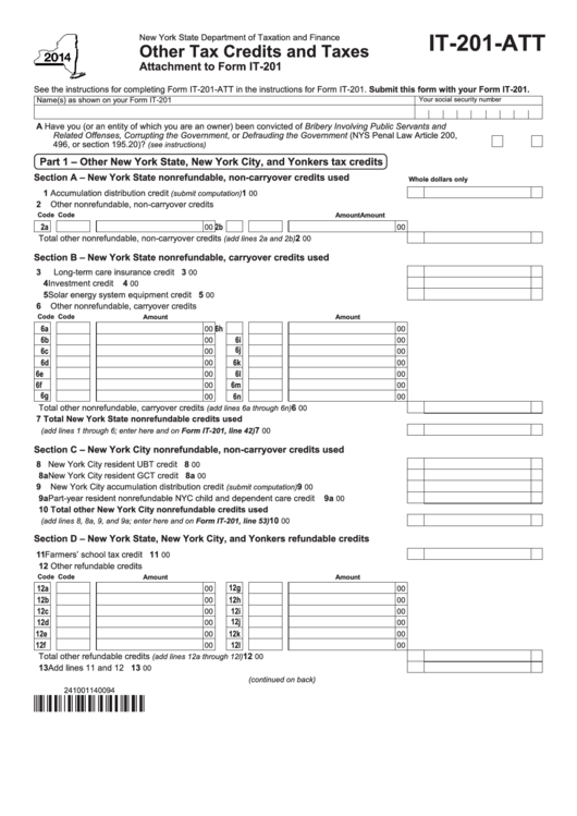 fillable-form-it-201-att-new-york-other-tax-credits-and-taxes-2014-printable-pdf-download