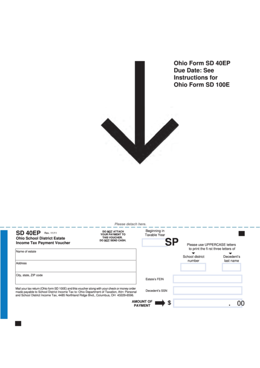 Fillable Form Sd 40ep - Ohio School District Estate Income Tax Payment Voucher Printable pdf