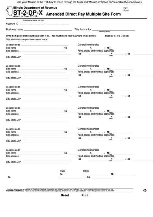 Fillable Form St-2-Dp-X - Amended Direct Pay Multiple Site Form Printable pdf