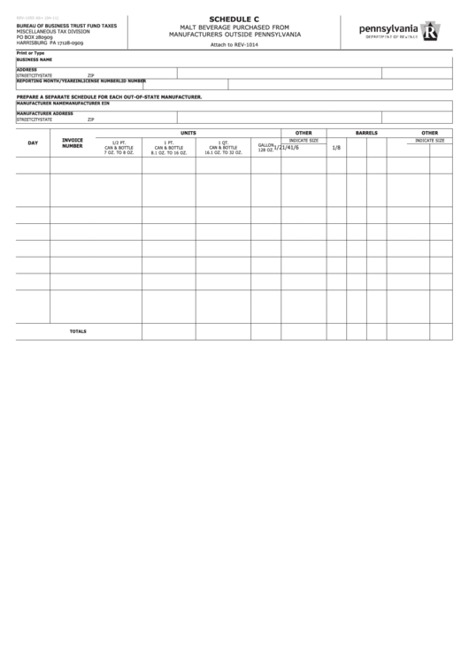 Fillable Schedule C (Form Rev-1055) - Malt Beverage Purchased From Manufacturers Outside Pennsylvania Printable pdf