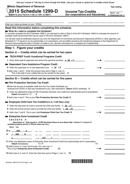 Fillable Schedule 1299-D - Illinois Income Tax Credits - 2015 Printable pdf