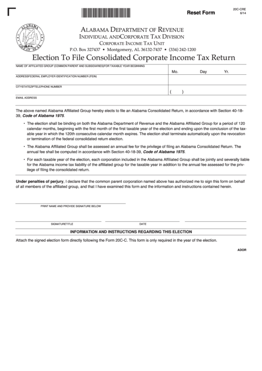 Fillable Alabama Election To File Consolidated Corporate Income Tax Return Printable pdf