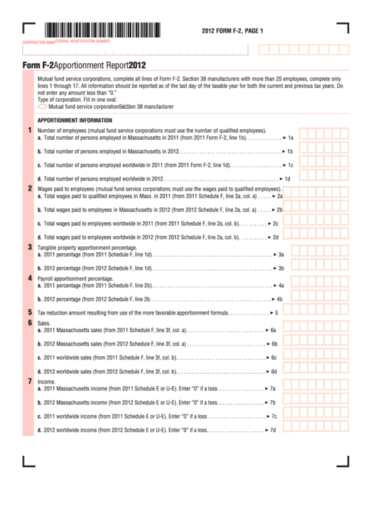 Form F-2 - Apportionment Report - 2012 Printable pdf
