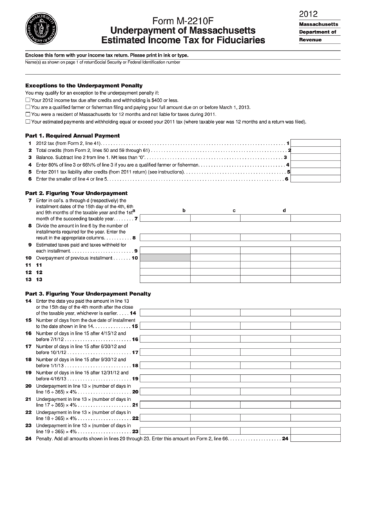 Fillable Form M-2210f - Underpayment Of Massachusetts Estimated Income Tax For Fiduciaries - 2012 Printable pdf