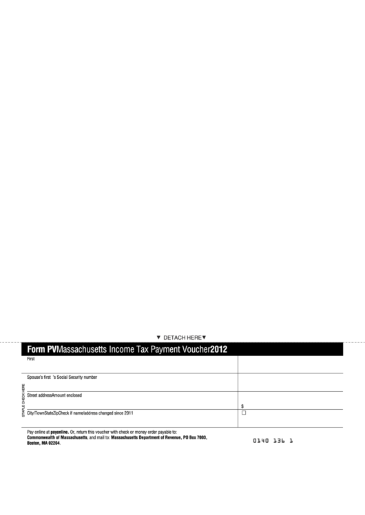 Fillable Form Pv - Massachusetts Income Tax Payment Voucher - 2012 Printable pdf
