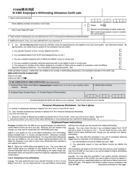 Fillable Form W-4me - Maine Employee