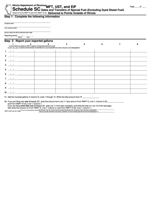Schedule Sc (Form Rmft-8-Sf) - Mft, Ust, And Eif Sales And Transfers Of Special Fuel (Excluding Dyed Diesel Fuel) Delivered To Points Outside Of Illinois Printable pdf