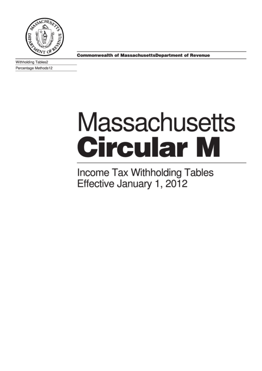 Fillable Massachusetts Circular M - Income Tax Withholding Tables - Commonwealth Of Massachusetts Printable pdf