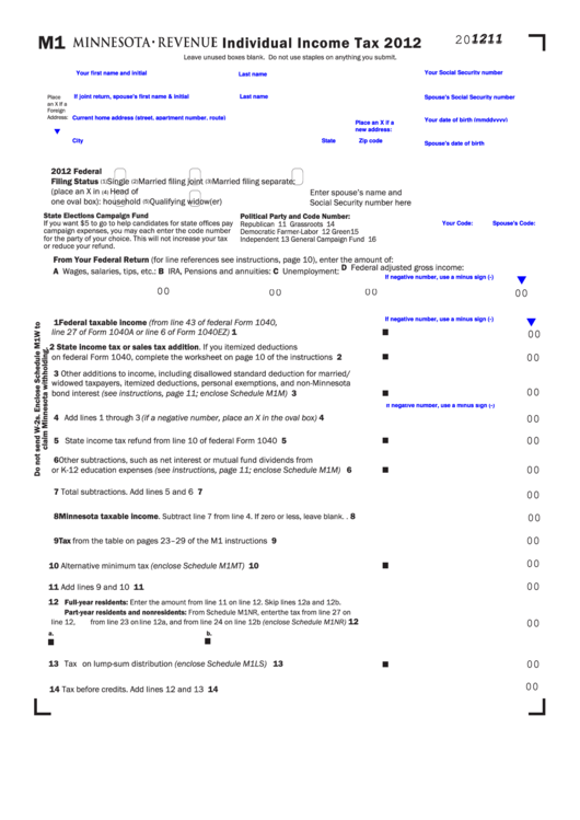 Fillable Form M1 - Individual Income Tax - 2012 Printable pdf