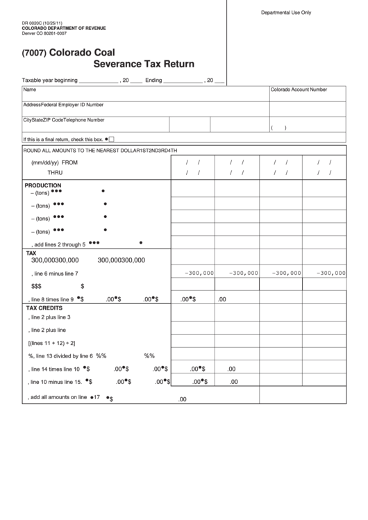 Fillable Form Dr 0020c - Colorado Coal Severance Tax Return - 2011 Printable pdf