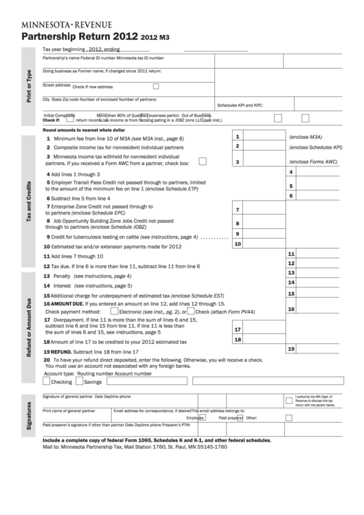 Fillable Form M3 - Partnership Return - 2012 Printable pdf