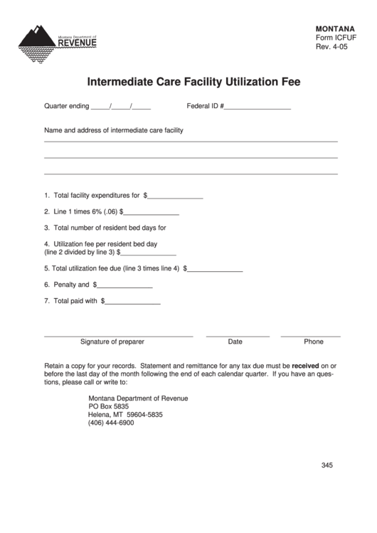 Fillable Form Icfuf - Intermediate Care Facility Utilization Fee Printable pdf