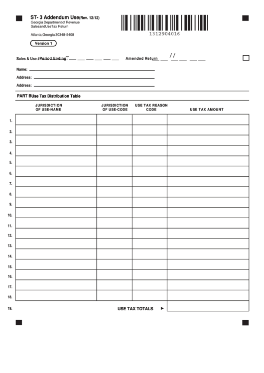 Fillable Form St- 3 - Addendum Use printable pdf download