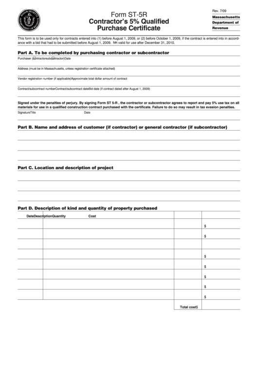 Fillable Form St-5r - Contractor