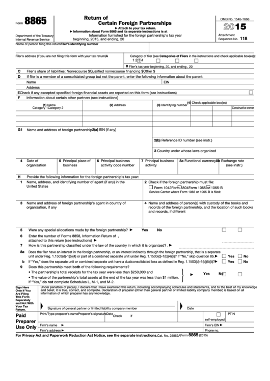 Form 8865 - Return Of U.s. Persons With Respect To Certain Foreign Partnerships - 2015