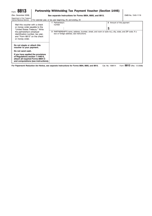 Fillable Form 8813 - Partnership Withholding Tax Payment Voucher (Section 1446) Printable pdf