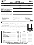 Form Schedule Rnt - Kansas Certification Of Rent Paid
