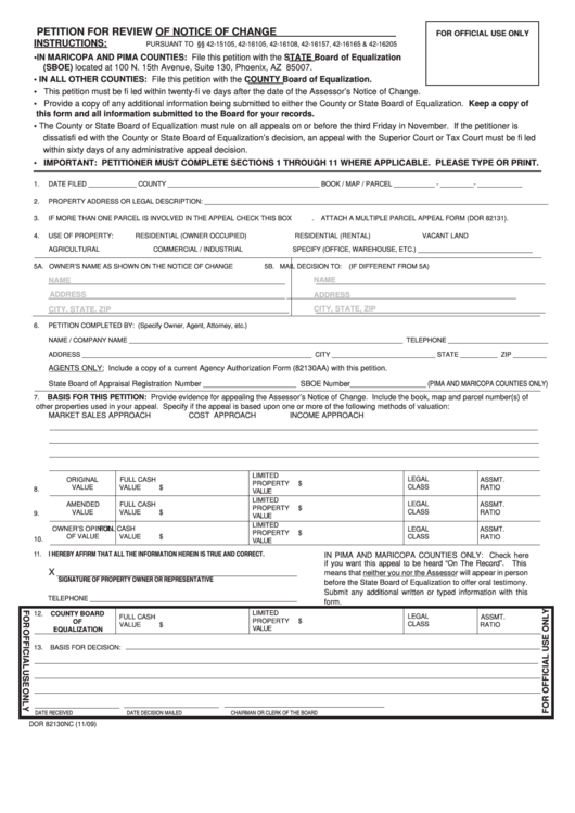 Fillable Form Dor 82130nc - Petition For Review Of Notice Of Change Printable pdf