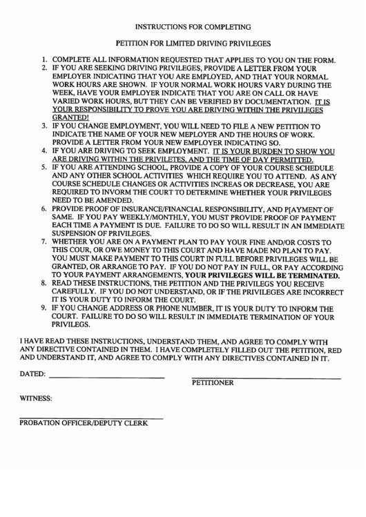 Fillable Petition For Limited Driving Privileges - Municipal Court Of Ashland, Ohio Printable pdf