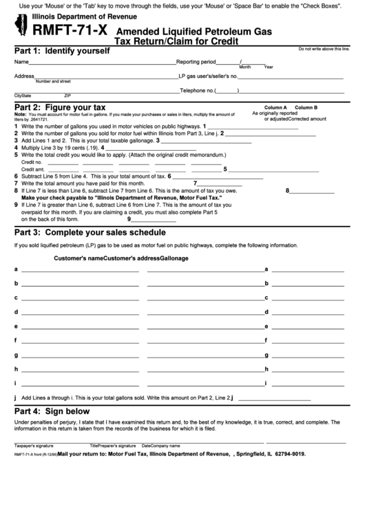 Fillable Form Rmft-71-X - Amended Liquified Petroleum Gas Tax Return/claim For Credit Printable pdf