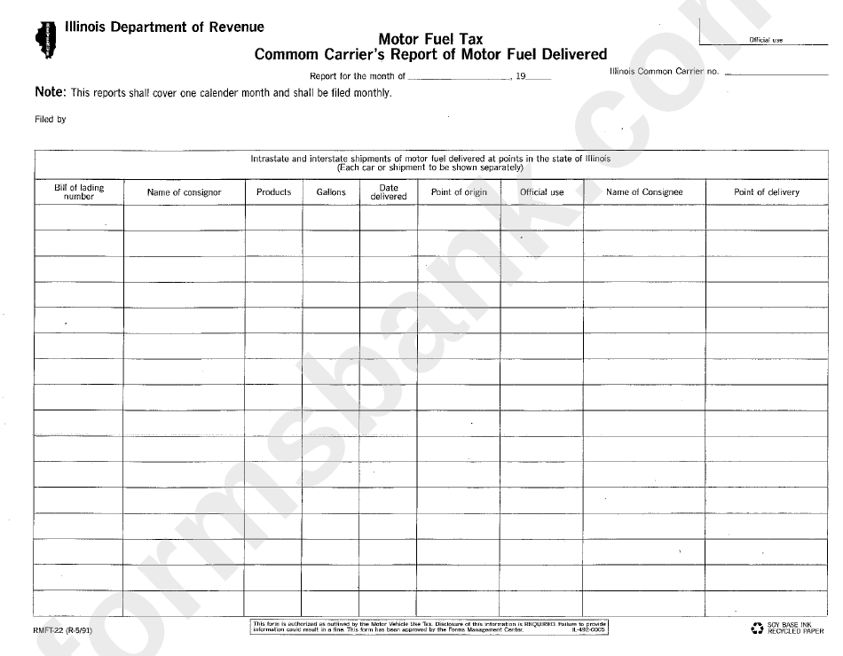 Form Rmft-22 - Motor Fuel Tax Common Carrier