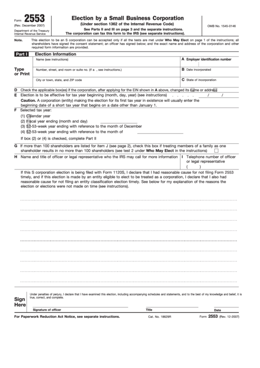Form 2553 - Election By A Small Business Corporation
