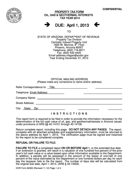 Form Dor Form 82063 - Property Tax Form - Oil, Gas And Geothermal Interests Printable pdf