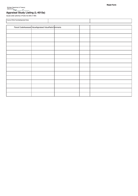 Fillable Form 4504 - Appraisal Study Listing (L-4015a) Printable pdf